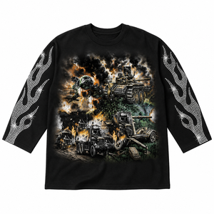 Camiseta con estampado gráfico personalizado, 100% algodón jersey, estilo moderno y holgado, manga larga, unisex, para uso casual de verano. - Product Image 1