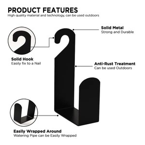 Support mural robuste en métal pour tuyau d'arrosage, organisateur de rangement extérieur pour tuyau d'eau, support de dévidoir en fer noir - Product Image 4