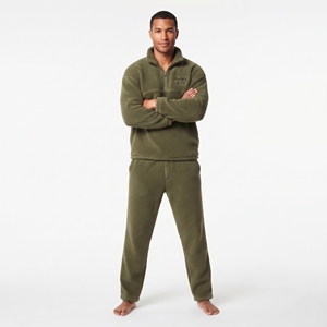 Hot Selling Trendy Olive <b>Green</b> Two Piece For <b>Men</b> Sherpa Fleece Winter <b>Tracksuit</b> Stand Collar Hoodie Jogger Set - Product Image 1
