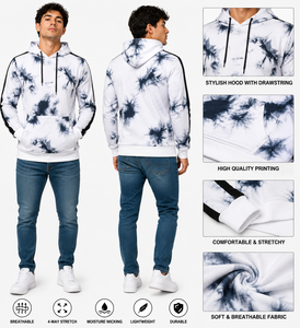 Sudadera con Capucha para Hombre, Estampado Tie-Dye, Corte Regular, Informal, Tejida, Transpirable, Ligera, de Poliéster, Estilo Veraniego, con Bolsillo con Cordón - Product Image 1