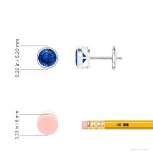 Pendientes de Zafiro Azul en Oro Blanco de 14 Quilates, Corte Redondo con Engaste Moderno, Joyería Fina Minimalista, Regalo para Mujer - Product Image 2