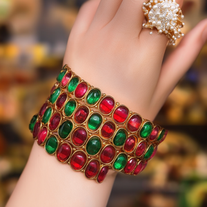Green & Ruby Kemp Pearl Studded Gold Polished Bangles - Product Image 3