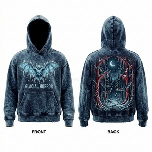 เสื้อฮู้ดดี้ปักลายกราฟิกสีน้ำเงินฟอก ทรงโอเวอร์ไซส์ สไตล์สตรีทแวร์ สำหรับผู้ชาย ตกแต่งด้วยคริสตัล ผลิตโดยโรงงานเสื้อผ้า - Product Image 1