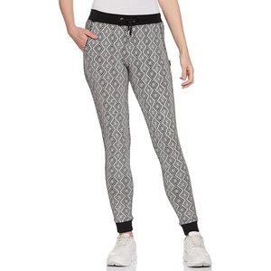 Pantalon de jogging double couche pour femme, taille haute, cordon de serrage, bas élastiqué, coupe ajustée, respirant, coton et élasthanne - Product Image 1