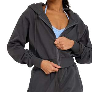 Conjunto de Dos Piezas de Ropa de Invierno Ecológica y Transpirable al por Mayor, Sudadera Corta con Cremallera y Cintura Alta para Mujer - Product Image 1