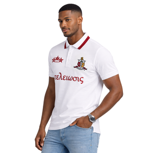 Polo DriFit avec armoiries de la fraternité grecque Kappa Alpha Psi, blanc, vêtements de fraternité grecque avec coupe athlétique et confort tout au long de la journée - Product Image 3
