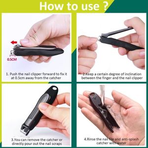Ensemble de coupe-ongles noirs 3 en 1, coupe-ongles pour les doigts et les orteils, lime à ongles intégrée, poignée ergonomique professionnelle, en acier inoxydable incurvé - Product Image 5