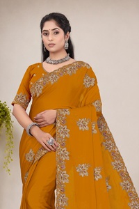 Vexotrend Indian CustomizationDesigner Women's Satin Chiffon <b>Saree</b> Embroidery Swarovski Patola Design Traditional Style Wedding - Product Image 3