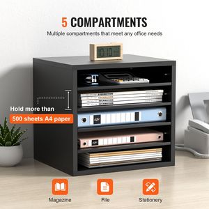 Organizzatore per Documenti in Metallo Regolabile con 5 Scomparti, 13,9x12x13 Pollici, Cassetta Postale per Ufficio, Classificatore in Legno - Product Image 4