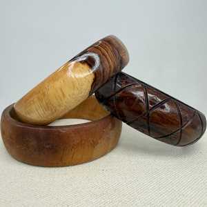 Elegant Handmade <b>Wooden</b> Bracelet Set Featuring Chunky Thin <b>Wooden</b> Bangles Hand Polished Embellishment Contempora Craft Emporium - Product Image 5