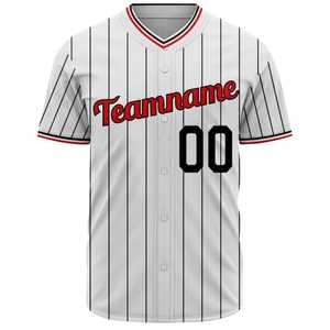 Camiseta de Béisbol Personalizada para Hombre, Blanca con Rayas, Cuello en V, Manga Corta, Impresión Sublimada, Transpirable, Corte Regular, Nombre del Equipo 00, Logotipo Frontal - Product Image 1