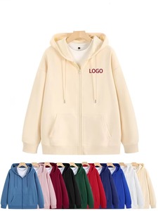 Unisex Hooded Zip-Up Sweatshirt Solid Color Oversized Casual Fleece Hoodie Autumn Wear Front Logo Design Regular Fit - Product Image 1