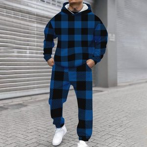 Vente en gros directe usine – Ensembles de survêtements 2 pièces fabriqués par OEM – Ensemble sweat à capuche et pantalon de survêtement en polaire à carreaux – Survêtement d'hiver pour hommes - Product Image 6
