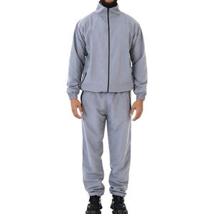 Ensemble de survêtement gris clair pour homme à manches longues, col montant, fermeture éclair, poches latérales, respirant, décontracté, pour l'automne - Product Image 3