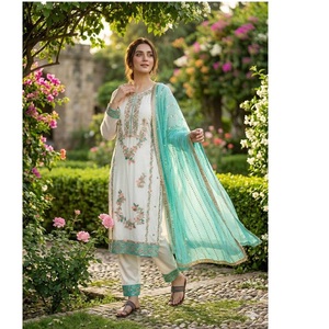 Conjunto de Pantalón y Dupatta Azul para Mujer, de la Mejor Calidad, con Bordado Intenso, para Bodas y Ocasiones Festivas - Product Image 1