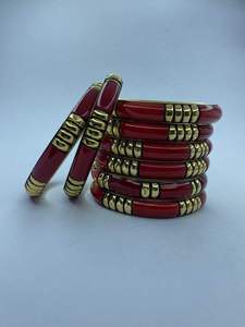 Hot <b>Red</b> Enamel and Brass Bangle Set Resin Fashion Bangles Handcrafted Designer Resin Bangles handforge - Product Image 5