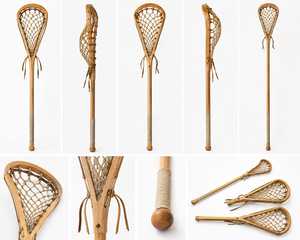 Wooden Lacrosse Stick With Natural <b>Netting</b> And Tan Grip For Team Sports - Product Image 3