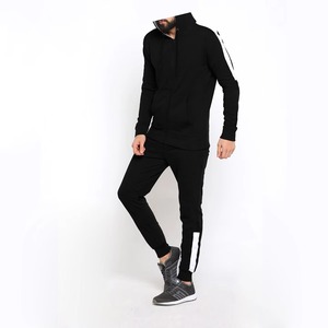 Men Black <b>White</b> Panel Stripe Full Zip Hoodie Tracksuit Two <b>Piece</b> <b>Set</b> Slim Fit Cuffed Jogger Pants Casual Athletic Sport Suit - Product Image 4