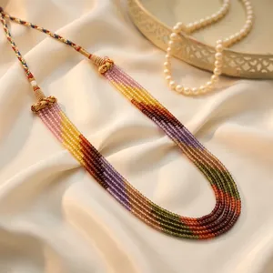 Multi Color CZ Beads 5 Layer <b>Necklace</b> Gold Plated <b>Layered</b> Statement Jewelry for Women Indian Wedding Party <b>Fashion</b> Jewelry - Product Image 1