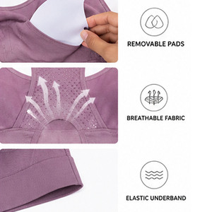 Women's Purple Racerback Sports Bra Medium Support Seamless Yoga Top Breathable Solid Color Active Wear Nofyan Ind Custom Bra - Product Image 4