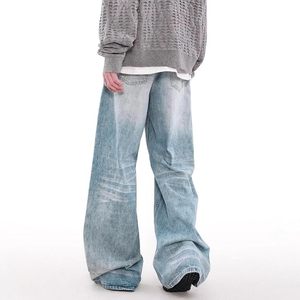 Jean large pour homme en tissu tissé, taille mi-haute, coupe ample, couleur unie, fermeture boutonnée, grande taille - Product Image 3