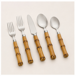 Juego de Cubiertos de Lujo al por Mayor de Acero Inoxidable 304 con Mango de Bambú para Bodas, Restaurantes y Decoración Tropical del Hogar - Product Image 3