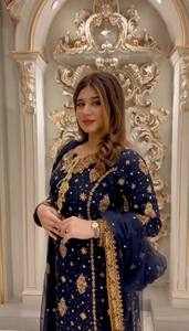 Ensemble Salwar Kameez pour femmes, en Faux Georgette lourd, avec broderie et dupatta, séchage rapide, coupe classique, tenue ethnique Inde Pakistan pour mariage - Product Image 2