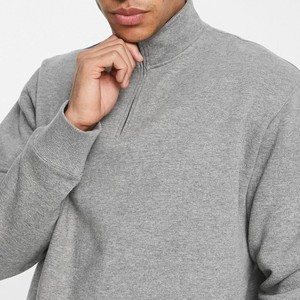Sweat-shirt gris personnalisé pour homme avec logo sur mesure, coupe classique, col montant, en molleton tricoté léger, vêtement décontracté, OEM ODM - Product Image 2