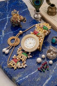 Reloj de pulsera vintage chapado en oro con diseño de elefante y bisel con perlas de imitación, joyería de moda para mujer, regalo para mujeres y niñas - Product Image 4