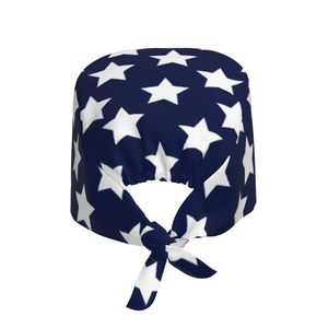 Navy Blue Star Print <b>Scrub</b> <b>Cap</b> Cotton Polyester Woven Unisex Hospital Uniform Accessory - Product Image 4