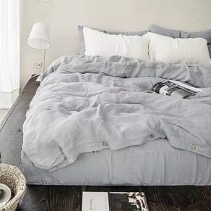 Juego de Edredón de Lino Beige Sólido, Juego de Ropa de Cama de 4 Piezas con Fundas de Almohada - Product Image 2