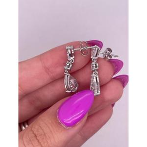 Pear Cut Diamond Drop <b>Earrings</b> in White Gold Three Stone <b>Dangle</b> <b>Earrings</b> Elegant Bridal Wedding Jewelry Luxury Statement <b>Earring</b> - Product Image 2