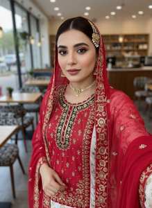 Designer Embroidered <b>Kurti</b> with Sharara & Net Dupatta | Women Wedding Party Wear Ethnic Suit - Product Image 2