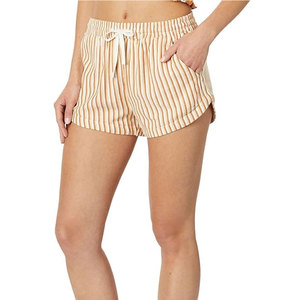 Soft Cotton Striped Women Shorts With Pockets Loose Fit Drawstring Waist Vacation Beach Wear Bermuda <b>Lounge</b> Wholesale Custom 202 - Product Image 1