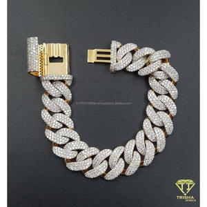 Fully Iced Out Yellow Gold Cuban Link <b>Bracelet</b> with Brilliant Diamond Look Lab Grown <b>Stones</b> and Secure Lock Clasp - Product Image 4