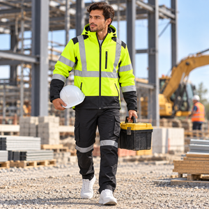 <b>Men</b> High Visibility <b>Reflective</b> Softshell <b>Jacket</b> Waterproof Windproof Hooded Construction Safety Workwear <b>Jacket</b> - Product Image 3