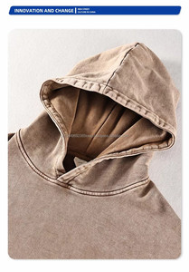 Wholesale 500gsm Heavy Plain Custom Heavyweight Distress Oversized Blank Stone Acid Vintage Wash Hoodie - Product Image 2