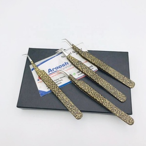 Lot de pinces professionnelles double ton en acier inoxydable massif avec grip diamanté pour extensions de cils, logo personnalisé, durable - Product Image 4