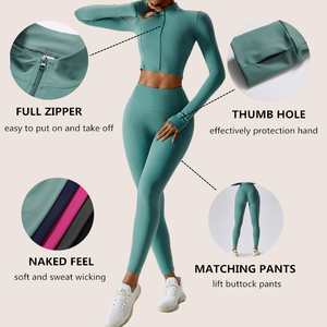 Fitness Clothing Women Gym Clothes Kit Sweat Suit <b>Butt</b> <b>Lift</b> Women Long Sleeve Yoga <b>Leggings</b> Set for Women - Product Image 4