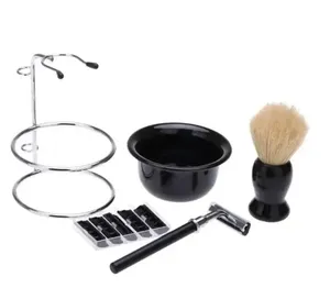 Ensemble de rasoirs à double lame en acier inoxydable avec manche en plastique et support pour le soin du visage des hommes, utilisation en salon de coiffure - Product Image 4