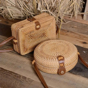 Rattan <b>bag</b> handwoven <b>straw</b> round crossbody purse stylish design lightweight durable tote <b>bag</b> handmade in Vietnam - Product Image 2