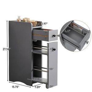 Mueble Bajo de Baño con Dos Cajones y Un Panel, de Aglomerado Gris con Chapa de Melamina, 18*40*70cm, con Ruedas y Estante Extraíble - Product Image 5