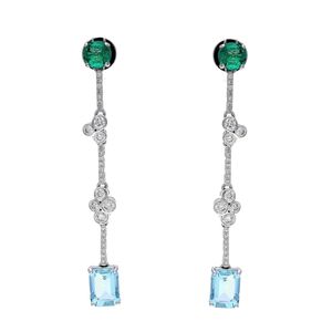 Aquamarine Emerald Long Earrings 18K White Gold Bridal Luxury Jewelry Women Elegant Wedding Gift Handmade - Product Image 2