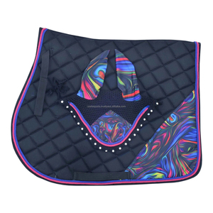 Tapis de selle Black Horse Galaxy assorti aux bonnets, pour équitation, en tissu coton, motifs originaux, tapis de selle polyvalent - Product Image 1