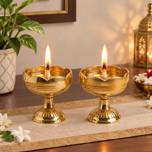 Brass Diya Pair Oil Lamps for Puja <b>Home</b> Temple <b>Decor</b> Diwali Festival Traditional <b>Indian</b> Handmade Brass Decorative Lamps Exporter - Product Image 4