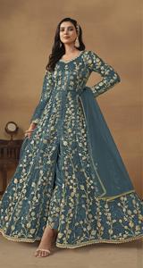 Traje Anarkali Moderno Bordado con Mariposas, Semisellado, Largo hasta el Suelo, para Bodas y Fiestas - Product Image 5