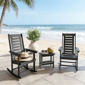 Set di 2 Pezzi: Sedia a Dondolo e Poltrona da Terrazza Nere per Arredo Esterno - Product Image 1