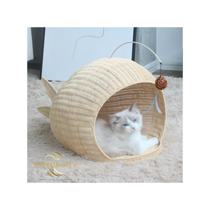 Lit pour chat en osier naturel, panier de couchage portable pour animaux de compagnie d'intérieur - Product Image 4