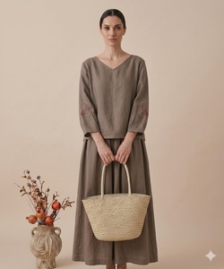 ชุดเดรสยูเครนแขนยาวคอวีแบบสองชิ้นสำหรับผู้หญิง ดีไซน์เรียบหรู สามารถสั่งตัดได้ ชุดเดรสยาวสไตล์เม็กซิกันสำหรับฤดูหนาว - Product Image 4