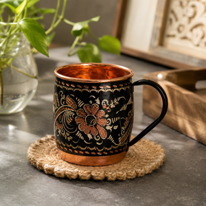 Taza de Café de Lujo Hecha a Mano en Negro y Cobre Puro con Grabado y Revestimiento de Cobre |   Taza de Té de Cobre Premium para Agua, Café y Regalos - Product Image 4